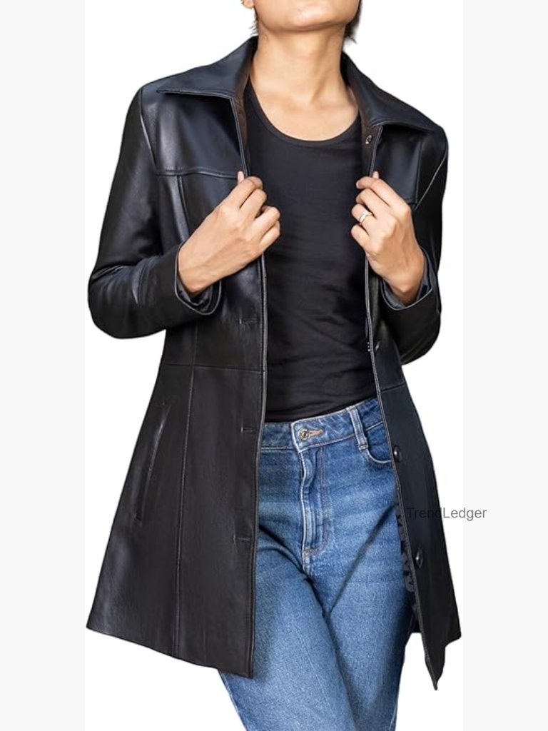 Lambskin Leather Blazer Overcoat ¾ Length Long Jacket Women